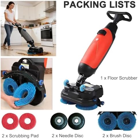 17" Power Mop Brushes Cordless Battery Powered Floor Scrubber with Dual Tanks (4.5L+7.5L), Commercial Floor Washer 13000 Sqft/H for Wood, Tile, Marble & Cement Floors Red - Image 7
