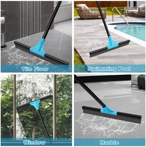 NEWE Floor Squeegee Broom with 18’’ Heavy Duty Rubber Scraper and 58.3’’ Telescopic Long Handle for Garage Concrete Bathroom Tile Shower Glass Marble Deck Window - Image 5