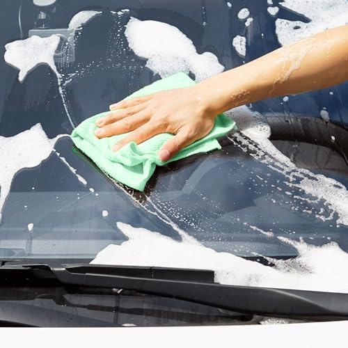 Amazon Basics Microfiber Cleaning Cloths, Ultra Absorbent, Scratch Free, Non-Abrasive, Reusable and Washable, All-Purpose, Car Detailing, 16" x 12", Green/Gray/Pink, 36-Pack - Image 4