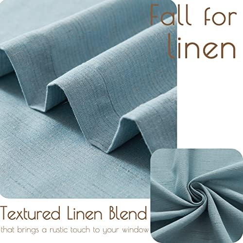 jinchan Kitchen Curtains and Valances Set 3 Pieces Linen Tiers and Valance 24 Inch Cafe Curtains with Valance Rod Pocket Farmhouse Small Drapes Set Rustic Country for Laundry Room Bathroom Blue - Image 4