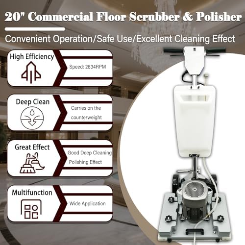 20" Commercial Floor Scrubber & Polisher Multi-functional Grinding Machine with 13L Tank - 2834 RPM for Wood, Tile, Epoxy, Low Noise Industrial Use 1500W 110V - Image 2