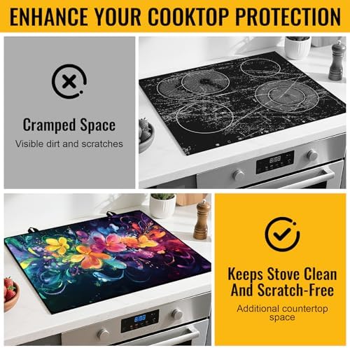 Stove Top Cover for Electric Stove,Glass Stove Top Cover, Heat Resistant Glass Cooktop Cover, Stovetop Protector, Kitchen Decor, Dish Drying Mats Cover for Ceramic Washer Top 28.5x20.5 inch - Image 4