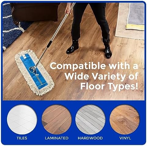 Nine Forty 36" Premium Cotton Dust Mop Kit - Heavy Duty Mop Head with Handle for Industrial, Commercial, and Residential Cleaning - Dry Floor Duster for Hardwood Surfaces - White - Image 6