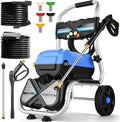 MAX 5000 PSI 4GPM Electric Pressure Washer, 3L Soap Bottle Professional Electric Power Washer with 8" Removable Wheels 5 QC Nozzles 23FT Hose, 1800W Commercial Plug Powered Pressure Washer, Blue by SOORAITON