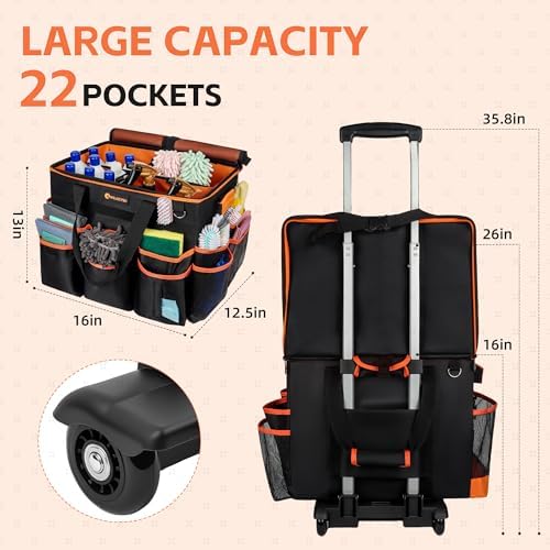 WILAXI PRO Large Rolling Cleaning Caddy with Wheels and Detachable Trolley, Extra Large Water-Resistant Cleaning Cart for Housekeepers, Cleaning Supplies Organizer with Multi-Pockets Tools Storage - Image 6