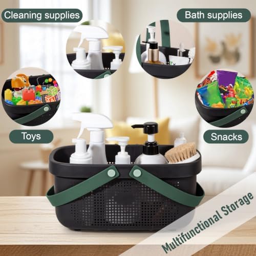 Portable Shower Caddy Basket with Handle Plastic Storage Basket Black Green - Image 4