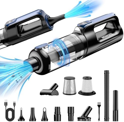 MONOZEL Car Vacuum Portable Cordless, 18000Pa 2 in 1 Vacuum Cleaner&Air Duster, 130W Brushless Motor Handheld Vacuum Cordless with 7800mAh Battery, LED Light, Multi-Nozzles for Car, Home, Office, Pet by Sodilly