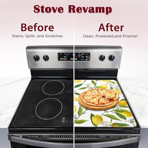 Lemon Fruits Stove Top Cover Glass Cooktop Heat Resistant Cover,Flowers Leaves Ceramic Stove Top Covers Mat Prevents Scratching Stoves/Counter/Washer Protector, 28x20 in - Image 4