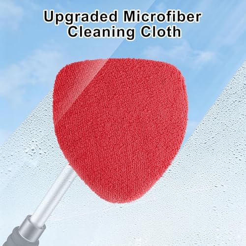 JUSTTOP Windshield Cleaner Tool, Car Interior and Exterior Window Cleaning Kit with Extendable Handle & 4 Reusable Microfiber Pads, Auto Glass Wiper Brush Kit for Car & Home Windows (Red) - Image 2