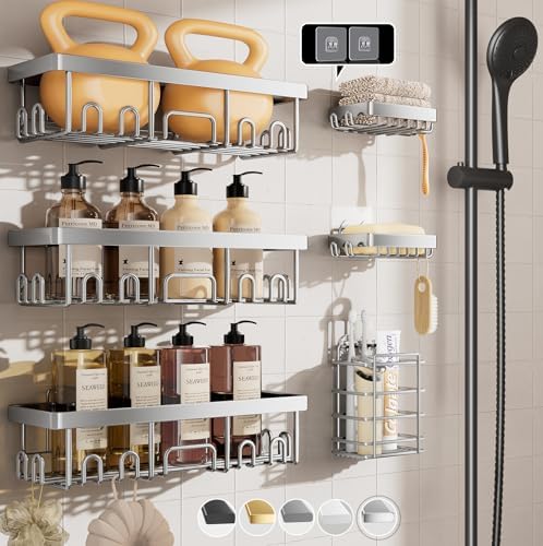 Veken Shower Caddy 6-Pack, Family Choice Award Winner, Large Wall Mounted Shower Rack, Bathroom Shelves Over Toilet, Organizer Storage Accessories with Soap Dish&Toothbrush Holder by Veken