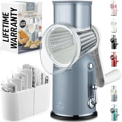 Rotary Cheese Grater Manual Hand Crank 5 Blade Shredder, Classic Gray by ZulayKitchen