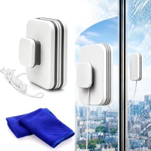 6-in-1 Magnetic Window Cleaner, 2027 Upgraded Double Sided Glass Cleaning Tool with Strong Magnets, Dual-Action Window Wiper with Anti-Fall Rope for Home Car Office，Fits 8-15mm Glass by DENGWANG