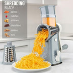 Rotary Cheese Grater Manual Hand Crank 5 Blade Shredder, Gray & White - Image 3