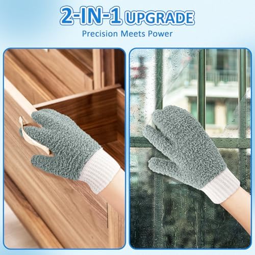 MIG4U Microfiber Dusting Gloves House Reusable Cleaning Glove for Blinds, Windows, Shutters, Furniture, and Car, Gray 2 Pairs S/M - Image 7