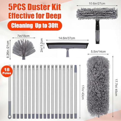 30 Feet High Reach Duster Kit with 2-24 ft Extension Pole for Fans, Gray - Image 2