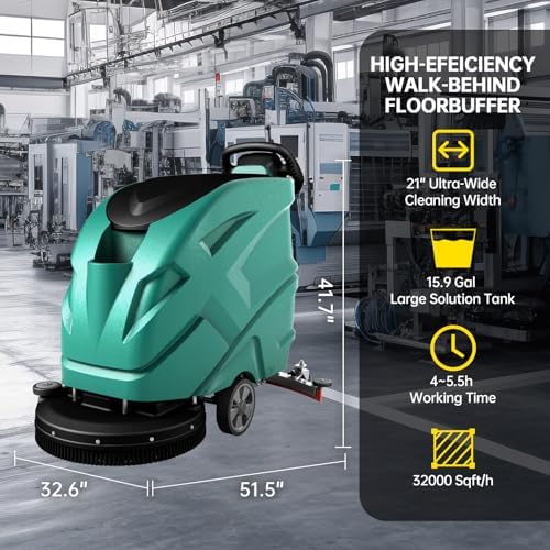 Commercial Floor Scrubber Machine, 21" Cleaning Width, 32.6" Suction Width, 15.9 Gallon Solution Tank, 15.9 Gallon Recovery Tank, 32000 Sqft/h, 5.5 Hours Runtime - Image 3