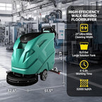Commercial Floor Scrubber Machine, 21" Cleaning Width, 32.6" Suction Width, 15.9 Gallon Solution Tank, 15.9 Gallon Recovery Tank, 32000 Sqft/h, 5.5 Hours Runtime - Image 3