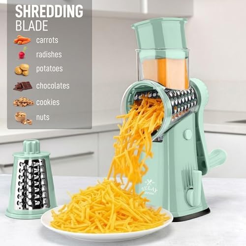 Rotary Cheese Grater Manual Hand Crank 5 Blade Shredder, Mint - Image 3