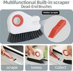 2 in 1 Groove Cleaning Brush, Grout Cleaner Tool & Multifunction Window Track Cleaner (with Hidden Scraper or Mini Dustpan) – for Glass Door Tracks, Window Sills, Sliding Doors (Orange) - Image 3