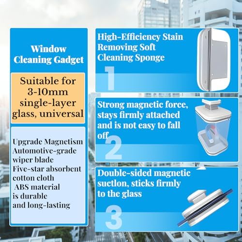Magnetic Window Cleaner, Double-Sided Glass Tool with Safety Lanyard - Image 5