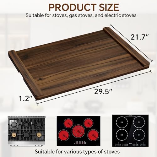 Noodle Board Stove Cover Wood (Ready to Use), Stove Top Covers for Electric Stove, Gas Stove, Wooden Decorative Rustic Kitchen Serving Tray, for Range Stovetop, Cooktop, 30'' * 22'', Brown - Image 2