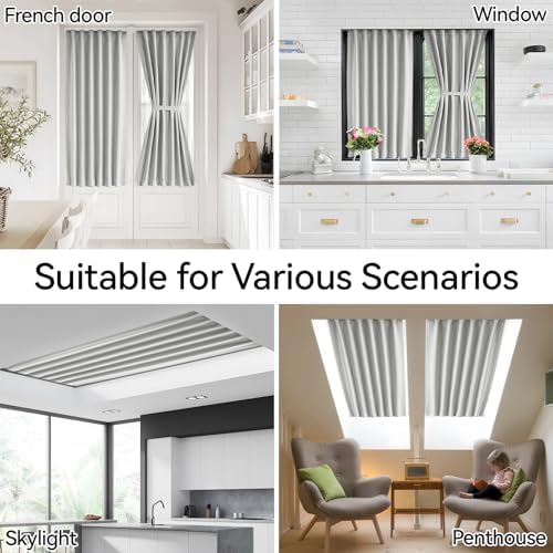 Vatge Front Door Curtains for Glass Window - Self Adhesive French Door Curtain with Tieback for Patio Door, 1 Panel, W25 x L72, Silver Grey - Image 6