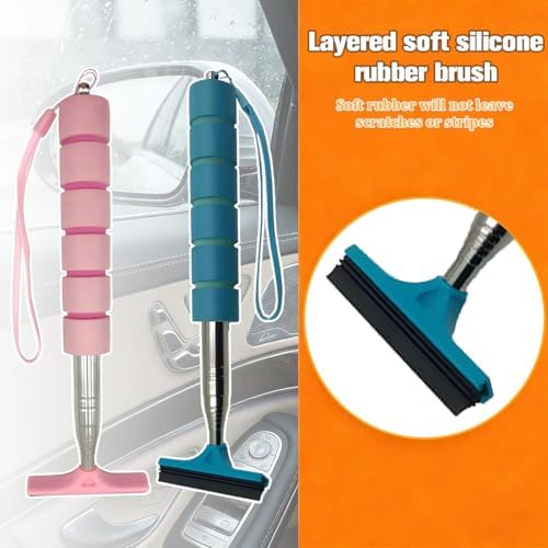 2PCS Car Side Mirror Squeegee, Retractable Vehicle Rear View Mirror Cleaning Wiper for Rainy Foggy Weather, Portable Auto Window Glass Cleaner Squeegee, Universal Fit (Blue/Pink) - Image 5