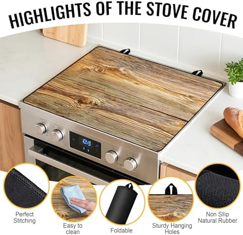 NYZE Wood Grain Color Stove Top Cover for Electric Stove 28x20 Inch Silicone Stovetop Protector, Scratch-Resistant Decorative Kitchen Counter Mat for Electric/Glass Stove Top - Image 2