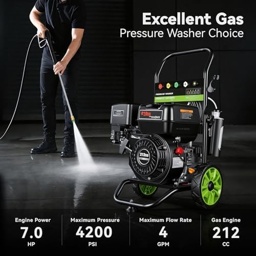 Professional 4200PSI 4GPM 212CC Gas Pressure Washer, 25FT Hose Reel 8" Wheel 1L Foam Bottle 5 Nozzles 7HP Heavy-Duty 3600RPM Commercial Gas Power Washer for Cleaning (EPA/CARB/ETL Compliant), Black - Image 2