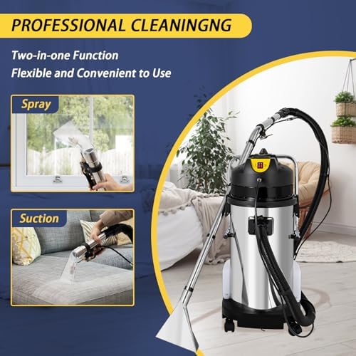 Carpet Cleaning Machine, 1000W 40L/11gal Professional Commercial Carpet Cleaner Machine with Long Flat/Dust/Water Vacuum Head and Round Brush, 3 in 1 Vacuum Washing Carpet Extractor Machine - Image 3