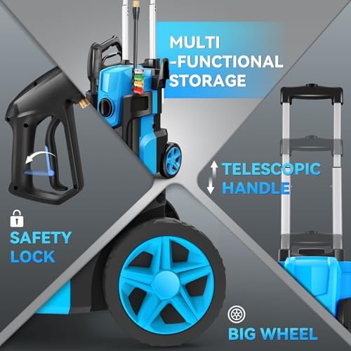 Heavy Duty Pressure Washer 5000PSI,4.0 GPM Electric Power Washer with 4 Nozzles,Foam Cannon,33FT Hose and 500ml Soap Bottle for Home/Cars,Light Blue - Image 6