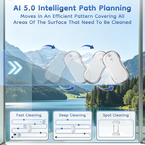 2026 Updated Window Cleaning Robot - Enhanced Battery, Max 6400Pa, Path Planning, Anti-Slipping, Edge Detection, Window Cleaner Robot for High-Rise Windows (2 pairs of nozzles, 10 cloths) (White) - Image 3