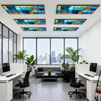 6 Pcs Fluorescent Light Covers for Ceiling Lights Colorful stained glass window Abstract stained glass Art Nouveau Magnetic Decorative Shade Filters 4x2 ft for Classroom Office Hospital Decor - Image 6