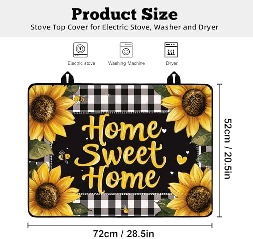 Multi-Design Stove Top Cover for Glass/Electric Stoves - 3-in-1 Heat-Resistant Protector Mat, Non-Slip Drying Rack 28"x20" (Sunflower) - Image 2