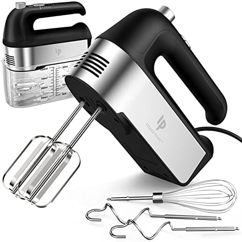 Hand Mixer Electric, 450W Kitchen Mixers with Scale Cup Storage Case, Turbo Boost/Self-Control Speed + 5 Speed + Eject Button + 5 Stainless Steel Accessories, For Easy Whipping Dough, Cream, Black by LILPARTNER