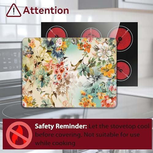Flowers Stove Top Cover for Electric, Vintage Floral Glass Ceramic Stove Cover, Heat Resistant Flat Stovetop Protector, Dish Drying Mats for Kitchen - Image 3
