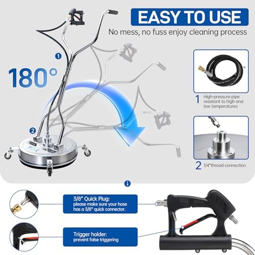 20" Pressure Washer Surface Cleaner with 4 Wheels, Surface Cleaner for Pressure Washer, Stainless Steel Dual Handle Power Washer Surface Cleaner for Concrete, Driveway, Patio, Sidewalk - Image 3