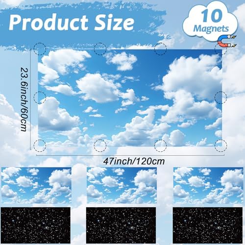 Wiooffen 6 Pcs Fluorescent Light Cover with 60 Magnets Decorative for Classroom Ceiling Lights 4 x 2 Feet Magnetic Light Covers Filter Easy Install for Office Hospitals & Home (Cloud and Starry Night) - Image 2