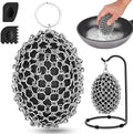 Cast Iron Scrubber Chainmail Set – 316 Stainless Steel Dish Scrub Brush for Cast Iron Skillet Pan Cleaner, Dutch Oven, Wok & Non-Stick Cookware | Dishwasher Safe – Black Double Ring by Unknown
