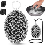 Cast Iron Scrubber Chainmail Set – 316 Stainless Steel Dish Scrub Brush for Cast Iron Skillet Pan Cleaner, Dutch Oven, Wok & Non-Stick Cookware | Dishwasher Safe – Black Double Ring by Unknown