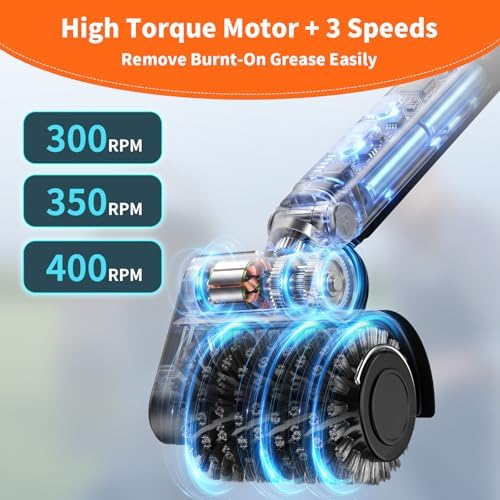 Electric Grill Cleaner 3-in-1 Kit, Cordless BBQ Grill Cleaner with Adjustable Angle, High Torque Motor, 3-Speed Rotating Grill Cleaning Brush for Burnt-On Grease & Grill Grates, Rechargeable - Image 4