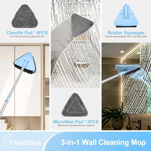 TidyBliss Upgraded Foldable Wall Mop Cleaner with 80” Long Handle (Chambray Blue) - Image 4