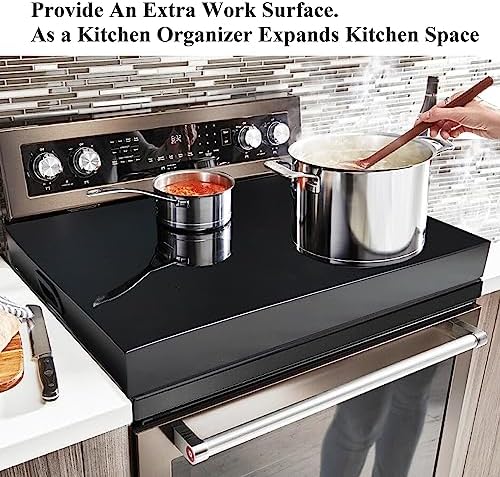 Stainless Steel Gas Stove Top Cover, Noodle Board Cooktop Cover, Kitchen Organizer for Gas and Electric Stove Range Expanding Kitchen Space, Large Size 30"x 22"x3", Black - Image 2