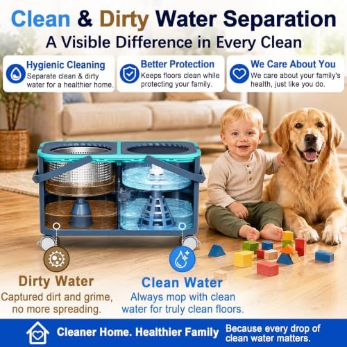 Easy-Rinse Mop Bucket Gen 2, Clean/Dirty Water Separation,Grey/Blue - Image 3