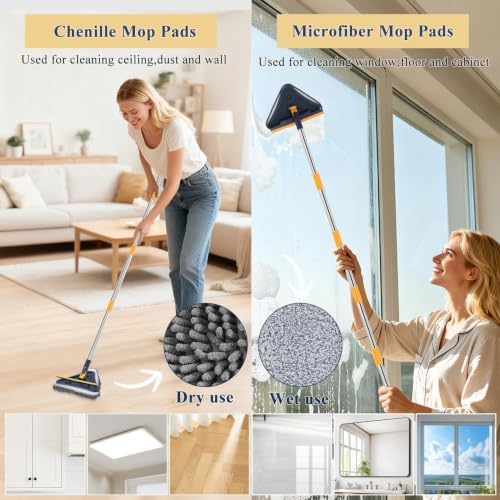 Baseboard Cleaner Tool with 78" Long Handle, 5-in-1 Wall Mop 6 Pads - Image 5
