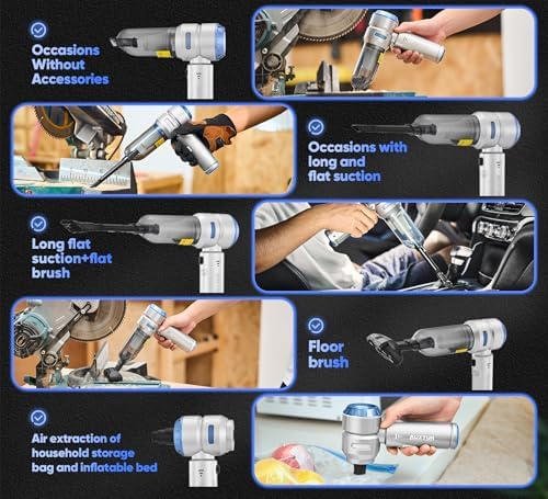 Handheld Cordless Car Vacuum|3 in 1 15000PA Mini Cleaner,120W High Power Brushless Motor,Super Suction Power Vacuums with Type-C Data Cable, Small Portable and Rechargeable Cleaner (Sliver) - Image 6