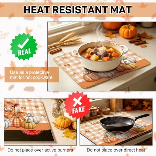 Hello Fall Highland Cow Stove Top Cover for Electric Stove 28" x 20", Pumpkin Glass Cooktop Protector, Non-Slip Rubber Glass Top Stove Cover, Farmhouse Thanksgiving Kitchen Decor - Image 6