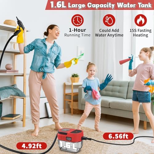 Handheld Steam Cleaner for Home, 2500W High Temperature Pressurized Machine, 1.6L Water Tank, Handle-controlled Steam Output, Portable Cleaning Steamer for Car, Bed Bugs, Furniture, Grout (Red) - Image 3