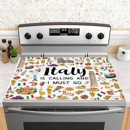 Italy Travel Stove Top Cover for Electric Stove 28"x20", Italy Stove top Cover, Italian Gifts Heat Resistant Glass Cooktop Cover, Flat RV Range Stovetop Protector, Dish Drying Mat for Kitchen by Unknown