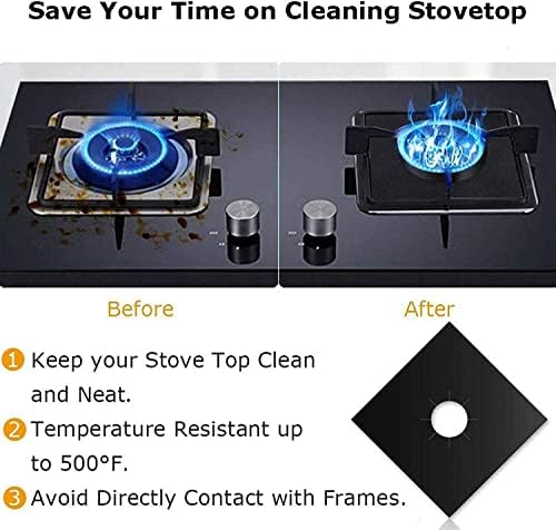 Stove Covers, Gas Stove Liners, MSDADA 8 Pcs Black 10.6" x 10.6" Gas Stove Protectors with 2 Pcs Clear 25” Stove Gap Covers, 0.2 mm Double Thickness, Reusable, Non-Stick, Easy to Clean - Image 3